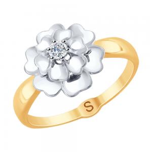 Кольцо из комбинированного золота с алмазной гранью с бриллиантом