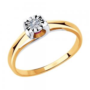Кольцо из комбинированного золота с бриллиантом и рубином
