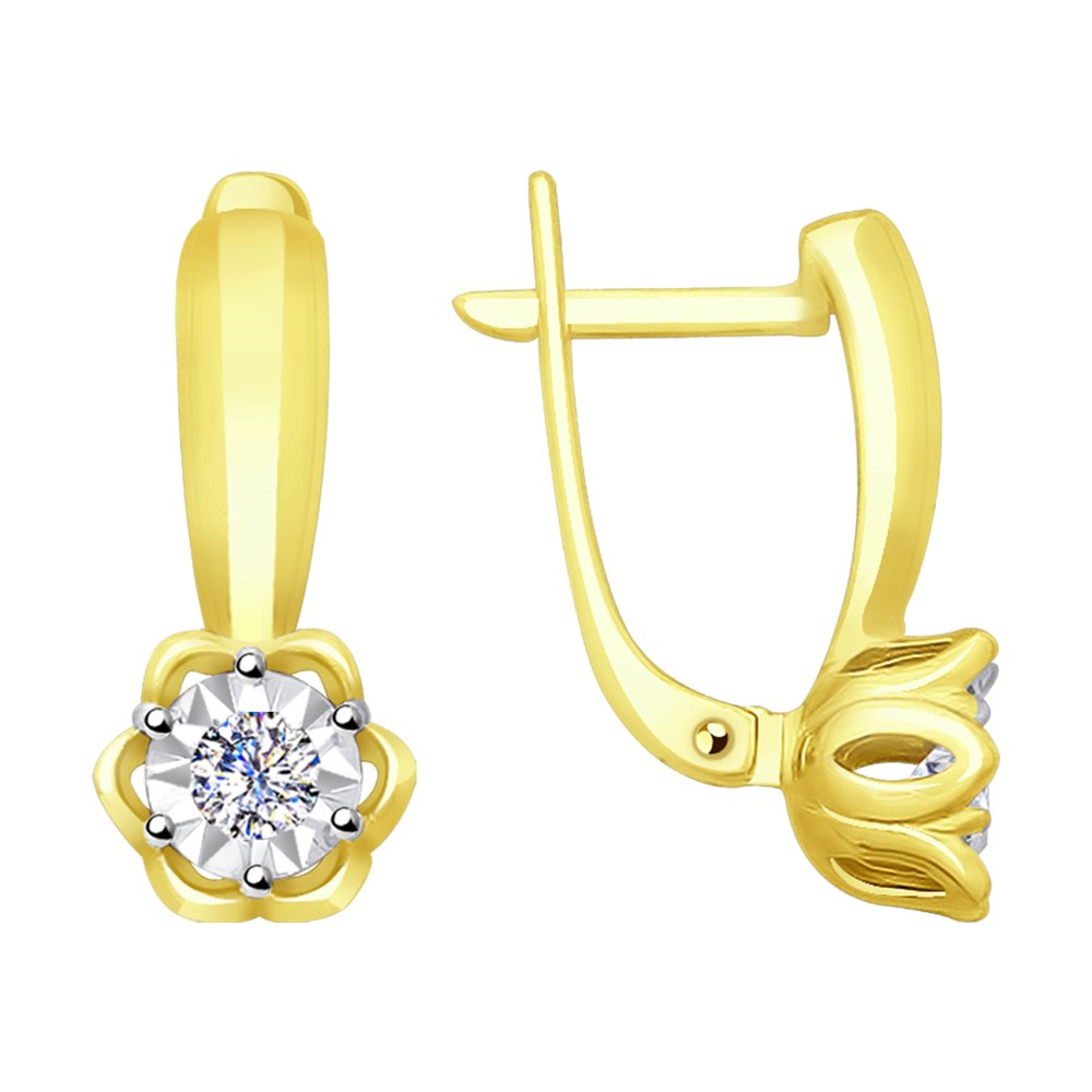 Kombineeritud kullast kõrvarõngad teemantäärise ja briljantidega