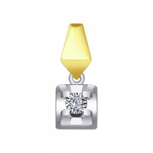 Подвеска из комбинированного золота с алмазной гранью с бриллиантом