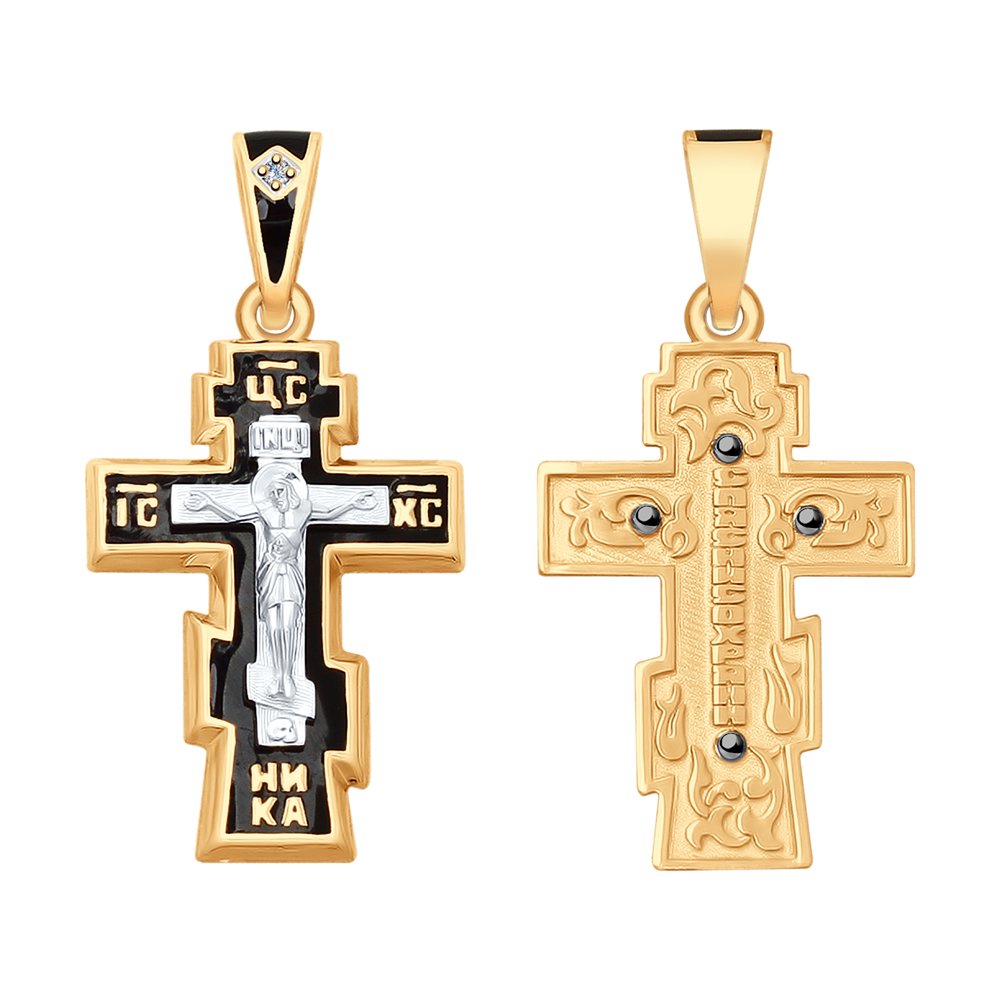 Крестик из комбинированного золота с эмалью