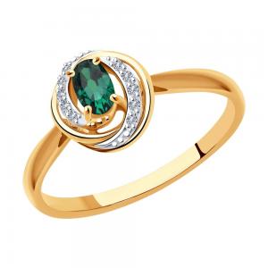 Sõrmus punasest kullast teemantiga, smaragdiga ja kaetud roodiumiga