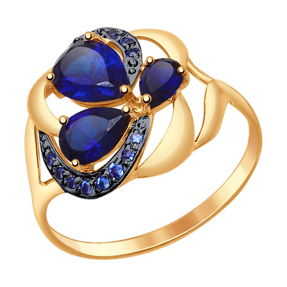 Кольцо из золота с синими корундами (синт.) и синими фианитами