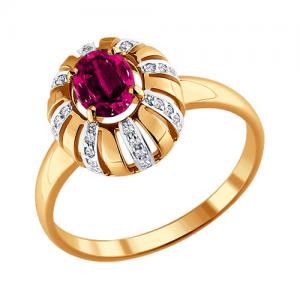 Sõrmus punasest kullast rubiiniga, teemantiga ja kaetud roodiumiga
