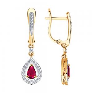 Kõrvarõngad punasest kullast rubiiniga, teemantiga ja kaetud roodiumiga