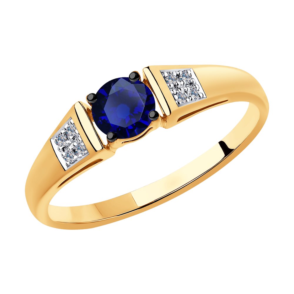 Кольцо из золота с бриллиантами и синими корундами