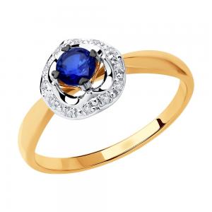Кольцо из комбинированного золота с бриллиантами и синим корунд (синт.)