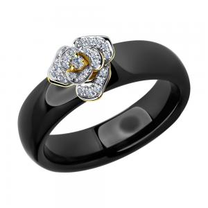 Керамическое кольцо с жёлтым золотом и бриллиантами