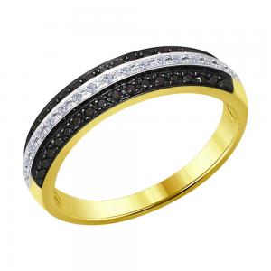 Кольцо из желтого золота с бесцветными и чёрными бриллиантами