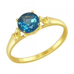 Кольцо из желтого золота с синим топазом