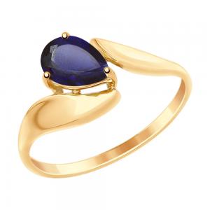 Кольцо из золота с синим корундом (синт.)