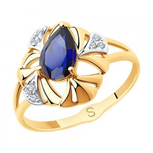 Кольцо из золота с синим корунд (синт.) и фианитами
