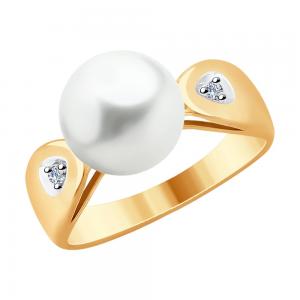 Кольцо из золота с бриллиантами и жемчугом