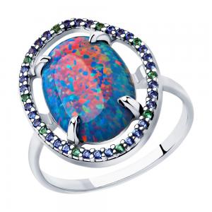 Hõbesõrmus sinise opaali ja fianiitidega