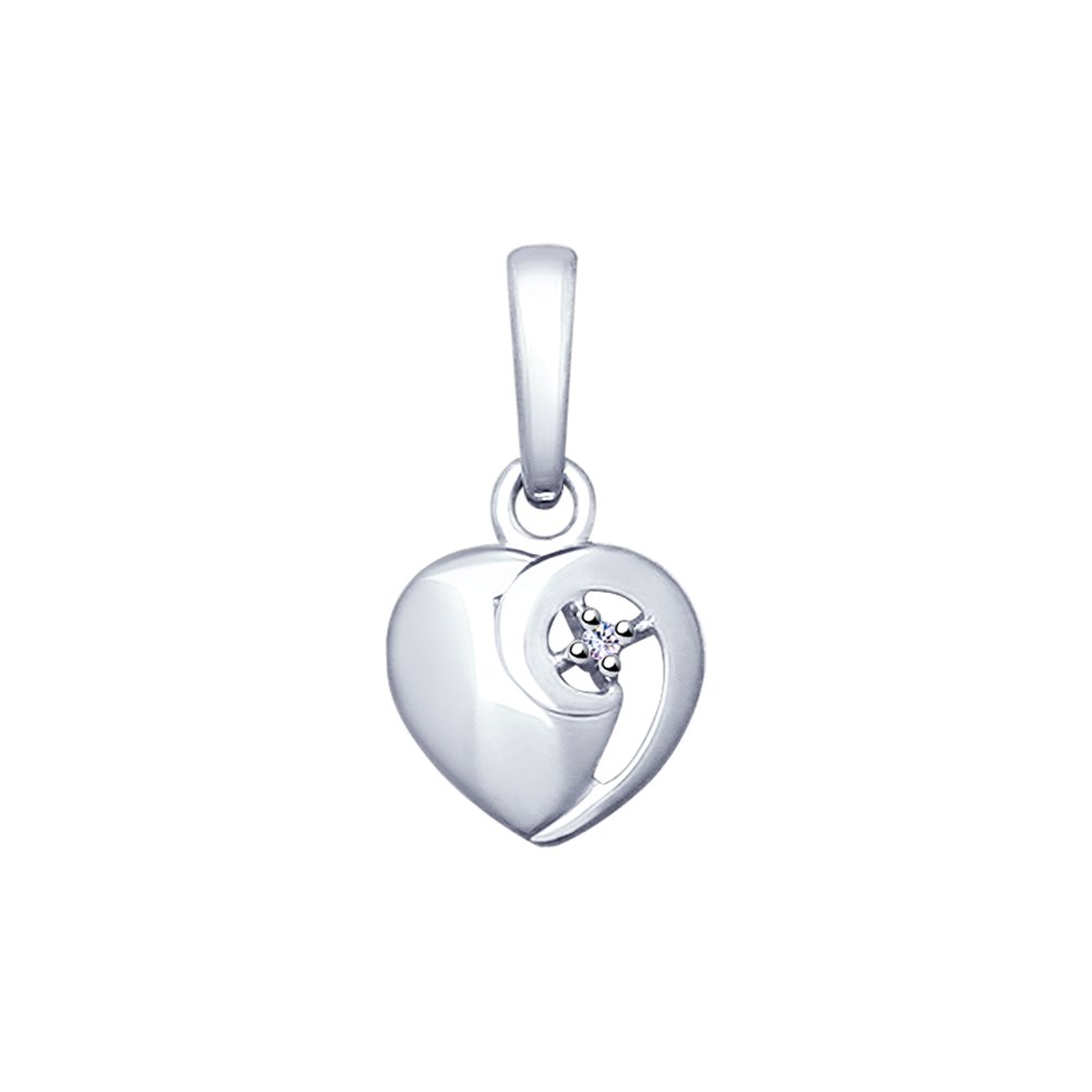 Серебряная подвеска в виде сердца с бриллиантом