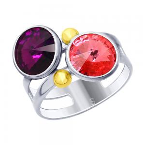 Кольцо из серебра с цветными кристаллами Swarovski