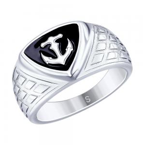 Кольцо «Якорь» из серебра с эмалью