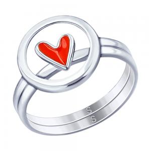 Кольцо из серебра с красной эмалью «Сердце»