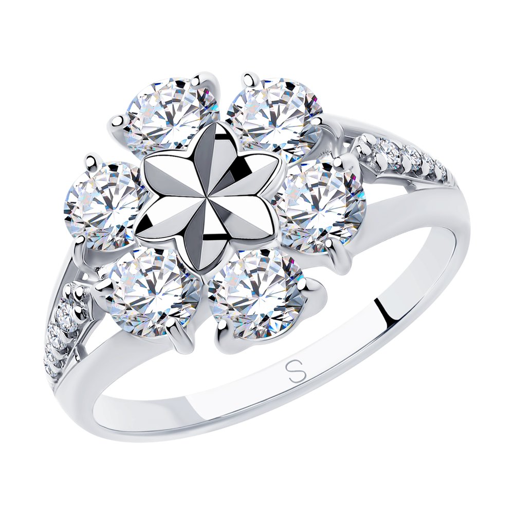Кольцо из серебра с алмазной гранью с фианитами