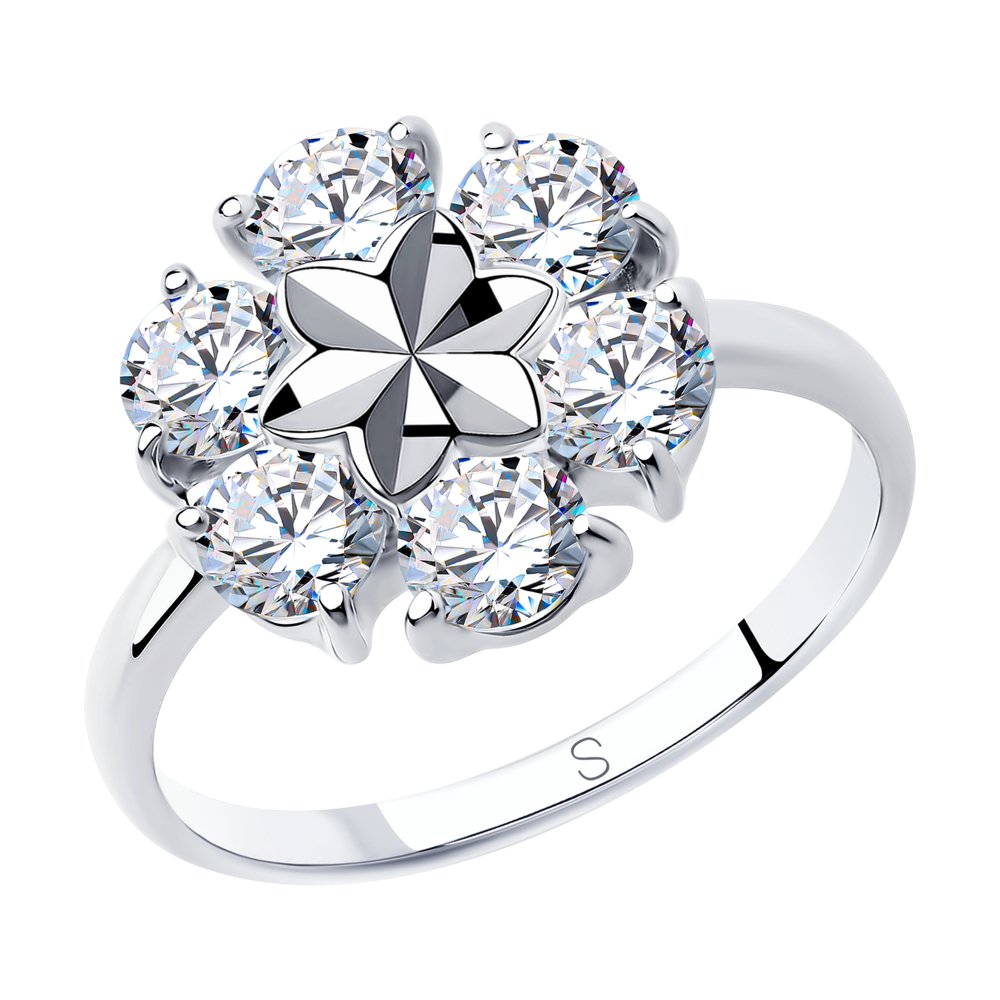 Кольцо из серебра с алмазной гранью с фианитами