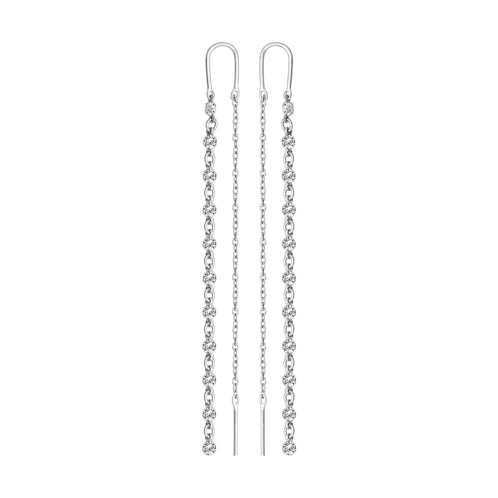 Серьги-цепочки из серебра с фианитами