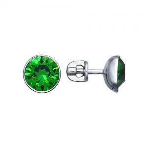 Серьги-пусеты из серебра с зелёными кристаллами Swarovski
