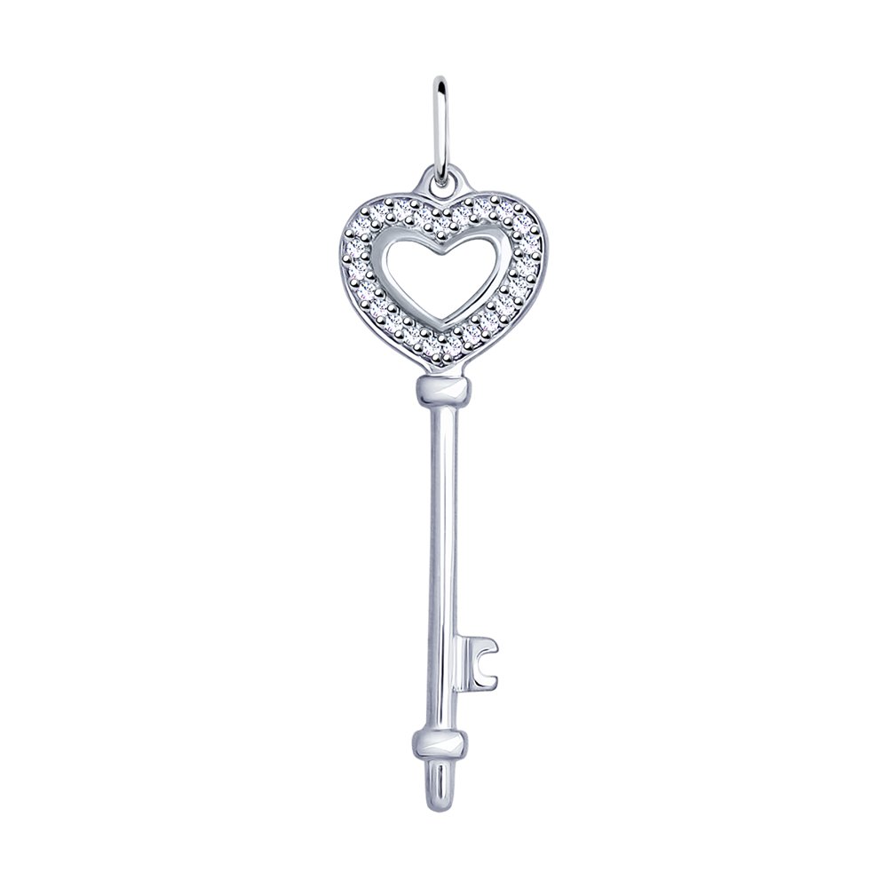 Подвеска «Ключ к сердцу» из серебра с фианитами