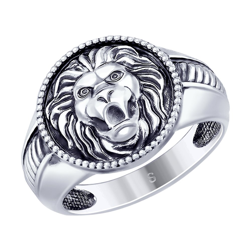 Кольцо из чернёного серебра «Лев»