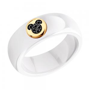 Кольцо из золота с черными облагороженными бриллиантами и керамической вставкой