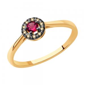 Кольцо из золота с родированием с бриллиантами и рубином