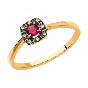 Roodiumiga kaetud kullast sõrmus teemantide ja rubiiniga