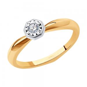 Кольцо из комбинированного золота с родированием с бриллиантом