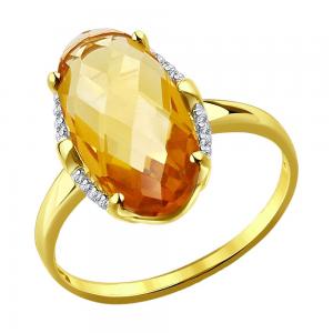Кольцо из желтого золота с цитрином и фианитами