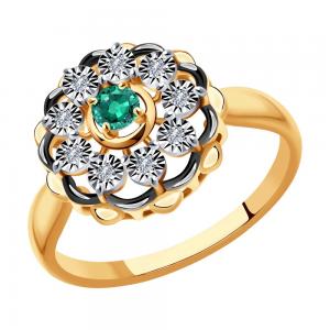 Кольцо из комбинированного золота с бриллиантами и изумрудом