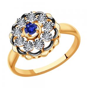 Кольцо из комбинированного золота с бриллиантами и сапфиром