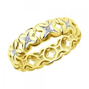 Кольцо из желтого золота с родированием с бриллиантами