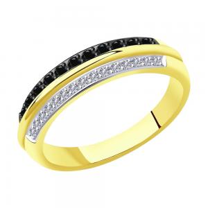 Кольцо из желтого золота с родированием с бриллиантами и бриллиантами
