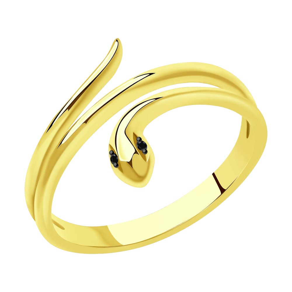 Кольцо из желтого золота с черными облагороженными бриллиантами