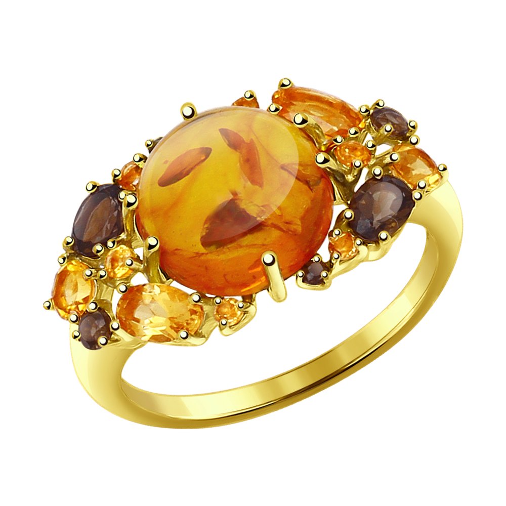 Кольцо из желтого золота с миксом камней