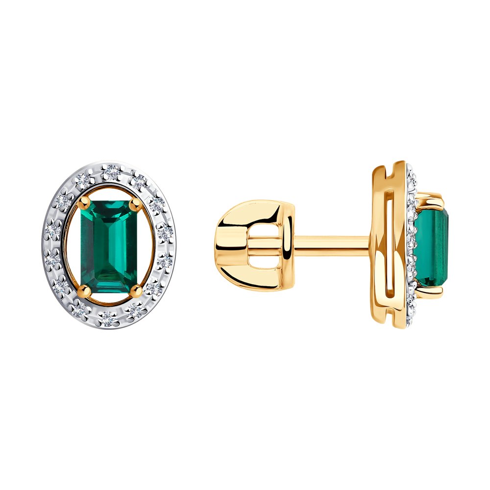 Teemantide ja hüdrotermilise smaragdiga kullast kõrvarõngad