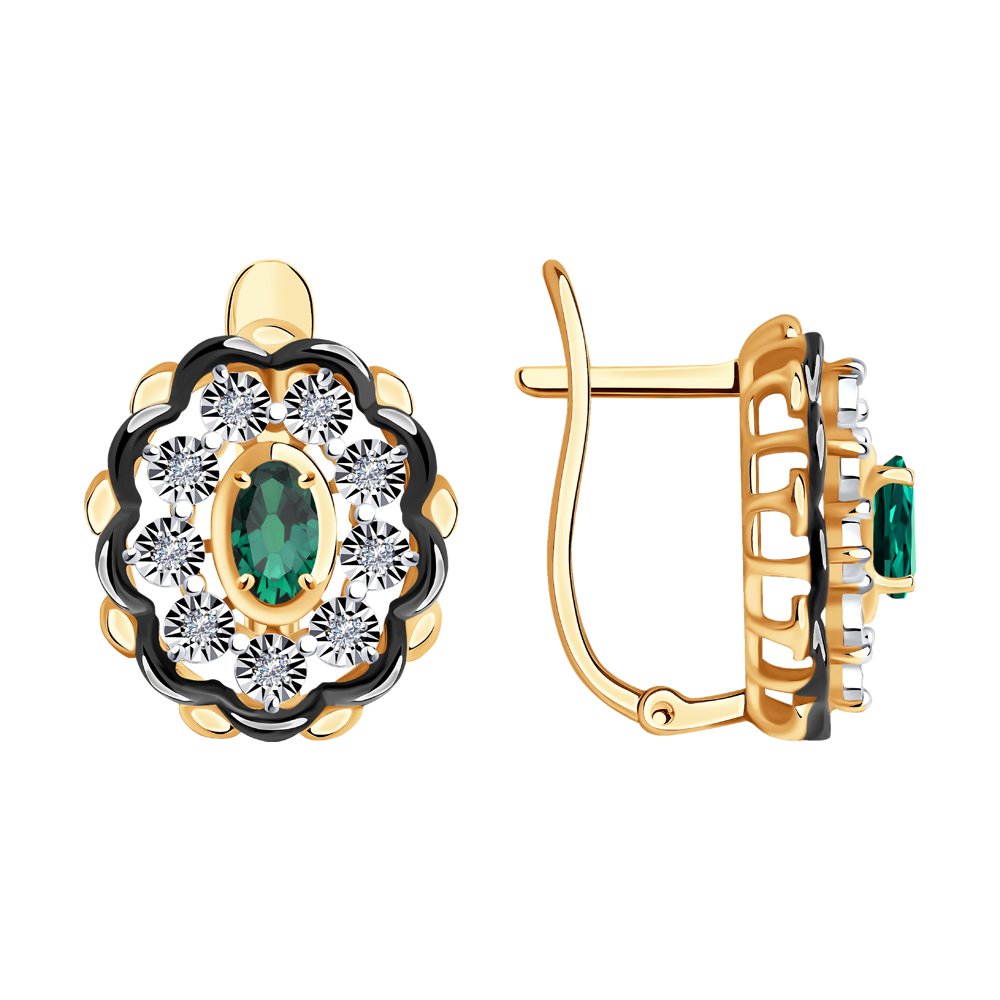 Kõrvarõngad kombineeritud kullast teemantide ja smaragdidega
