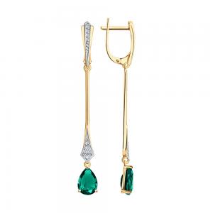 Teemantide ja hüdrotermilise smaragdiga kullast kõrvarõngad