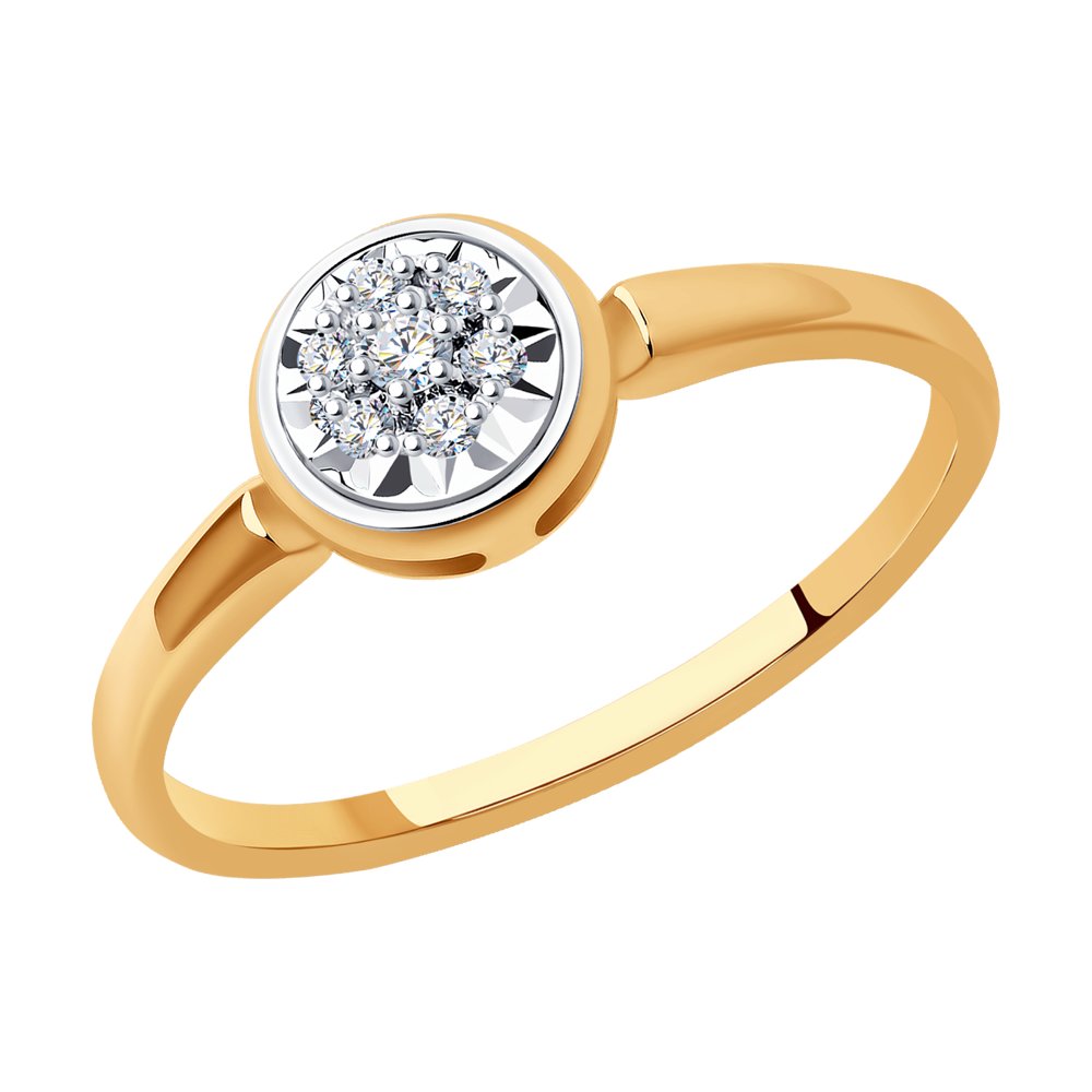 Кольцо из комбинированного золота с родированием с бриллиантами
