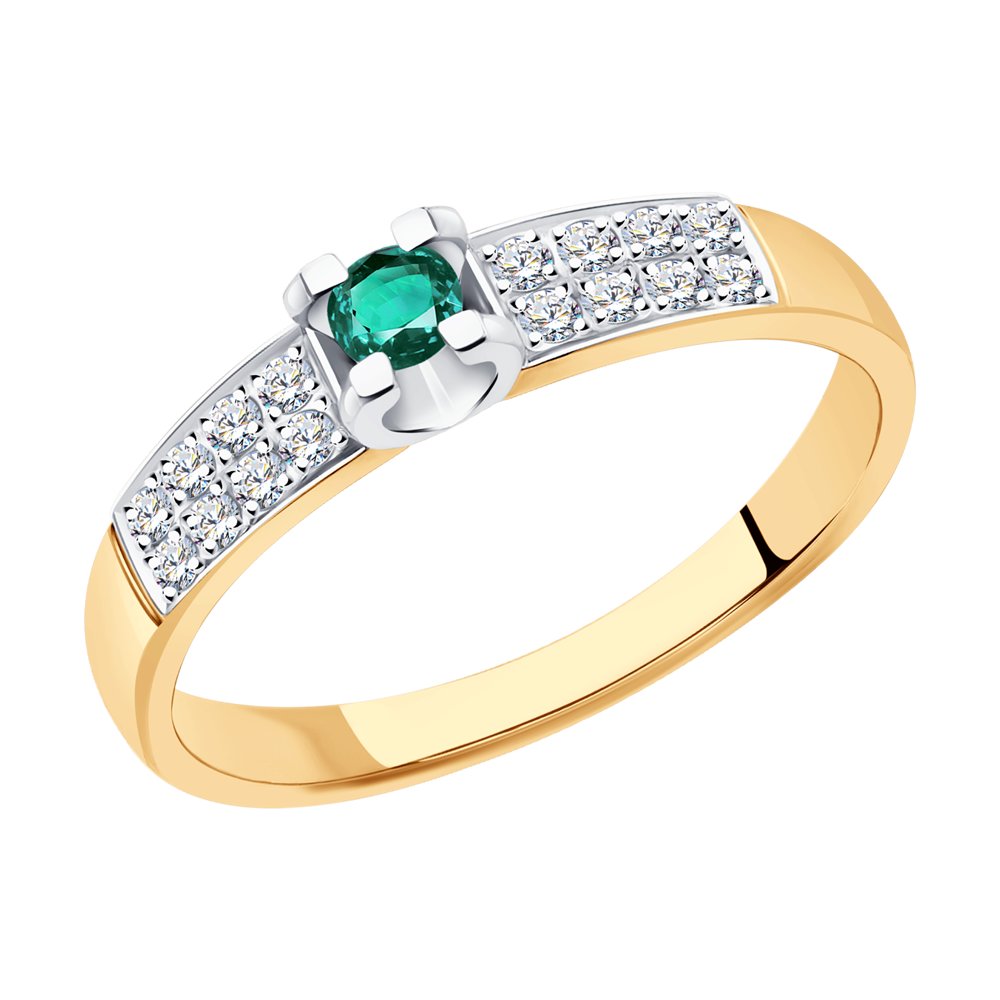 Sõrmus kulla, teemantide ja smaragdi kombinatsiooniga