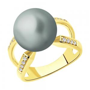 Кольцо из желтого золота с бриллиантами и жемчугом Таити