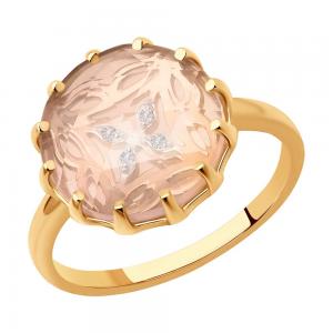 Кольцо из золота с бриллиантами и кварцем