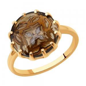 Кольцо из золота с бриллиантами и раухтопазом