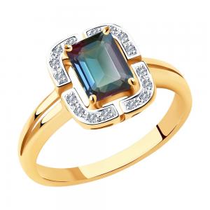 Roodiumiga kaetud kullast sõrmus teemantide ja aleksandriidiga