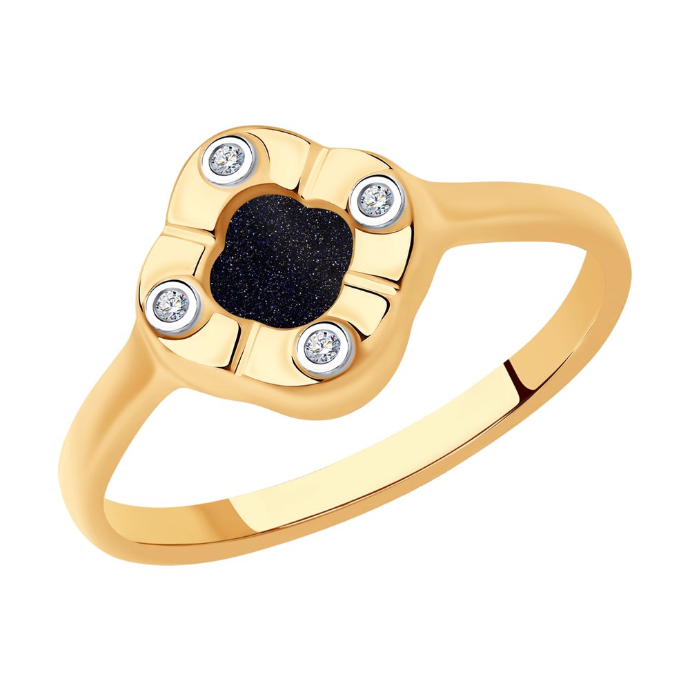 Кольцо из золота с бриллиантами и авантюрином