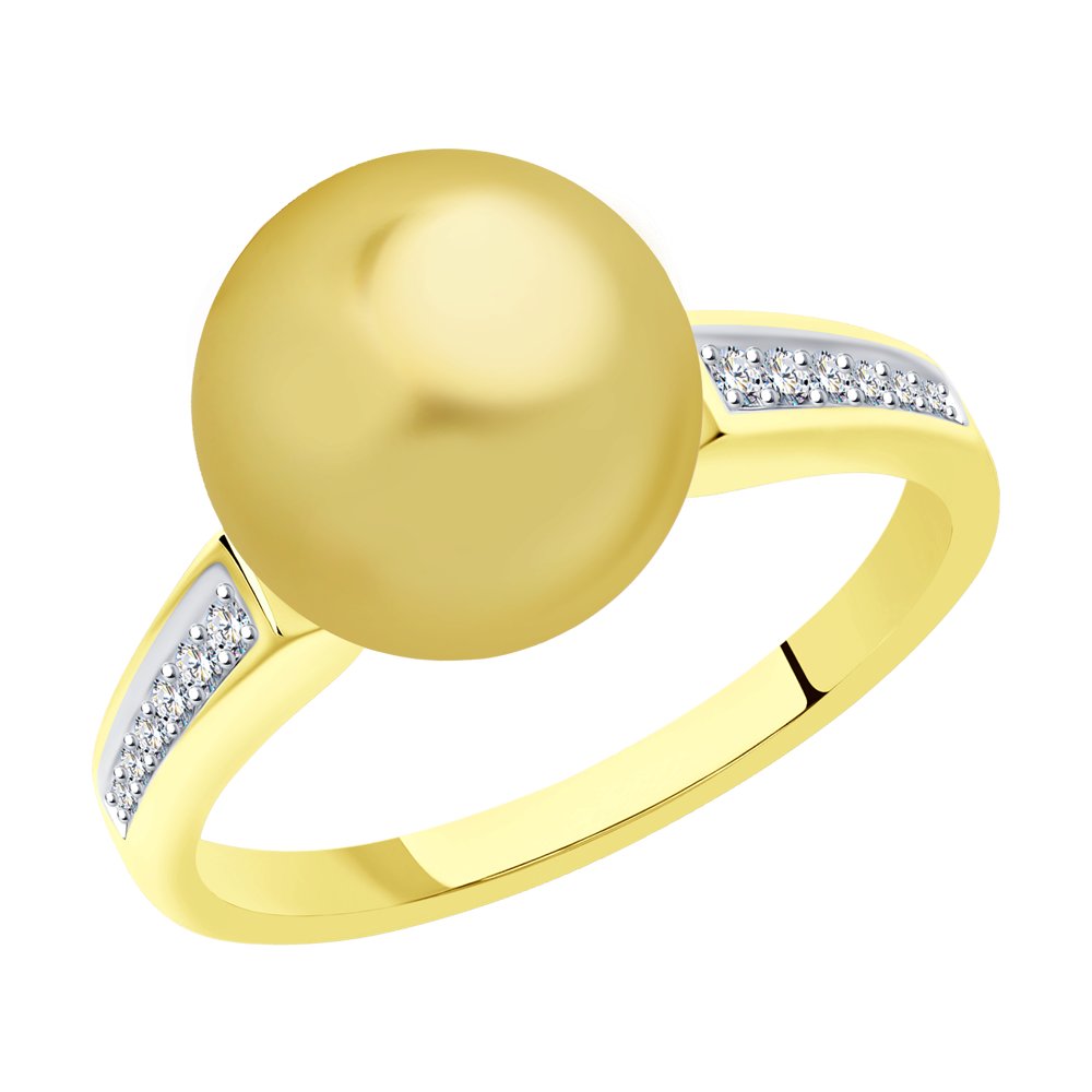 Кольцо из желтого золота с бриллиантами и жемчугом Южных морей